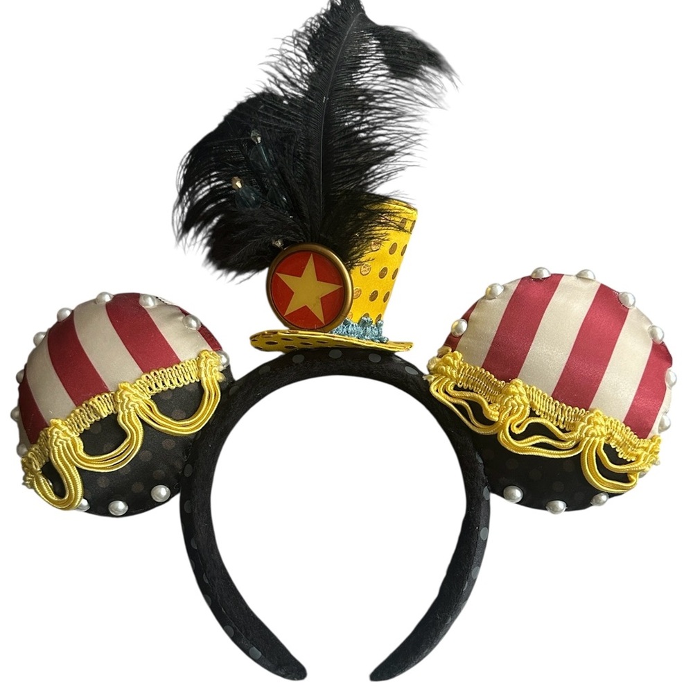 Vintage DISNEY MICKEY MOUSE Ears Headband Band Director Feathers Top Hat AS IS